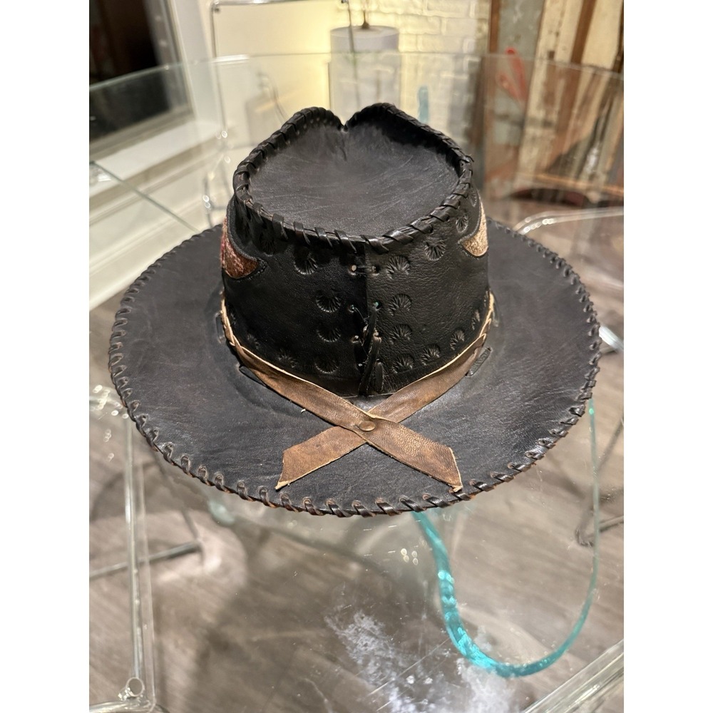 Handmade Leather Western Hat Boho Festival Kilim Patchwork 22.5in - Picture 3 of 7